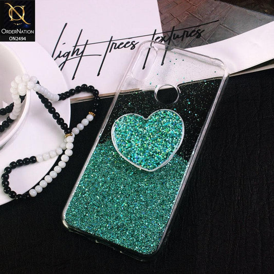 Huawei Y6 2019 / Y6 Prime 2019 Cover- Design 3 - Stylish Bling Glitter Soft Case With Heart Mobile Holder - Glitter Does Not Move