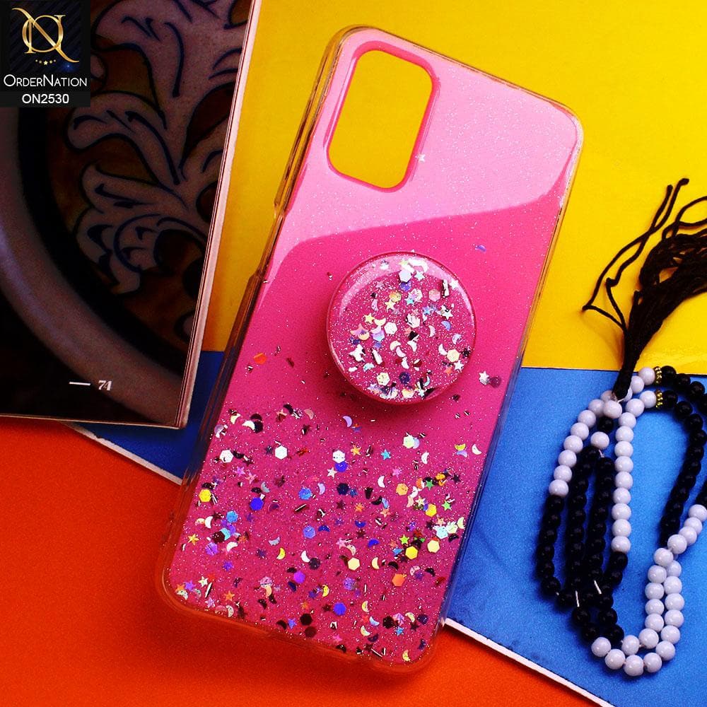 Oppo A72 Cover Pink Fancy Bling Glitter Soft Case With Holder