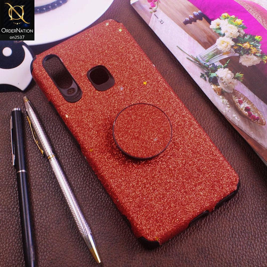 Vivo Y15 - Red - Soft Girlish Glitter Texture Case with Mobile Holder