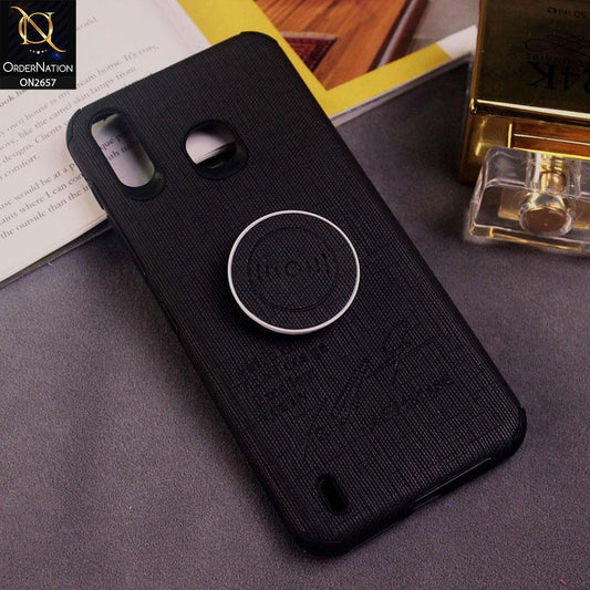 Infinix Smart 4 Cover - Black - New Stylish Febric Texture Case with Holder
