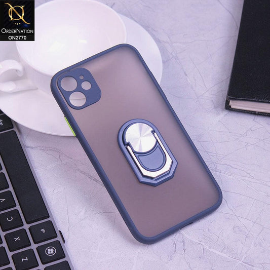 iPhone 11 Cover - Blue - Semi Tranparent Matte Hard PC Camera Protection Kick Stand Ring Holder Protective Case