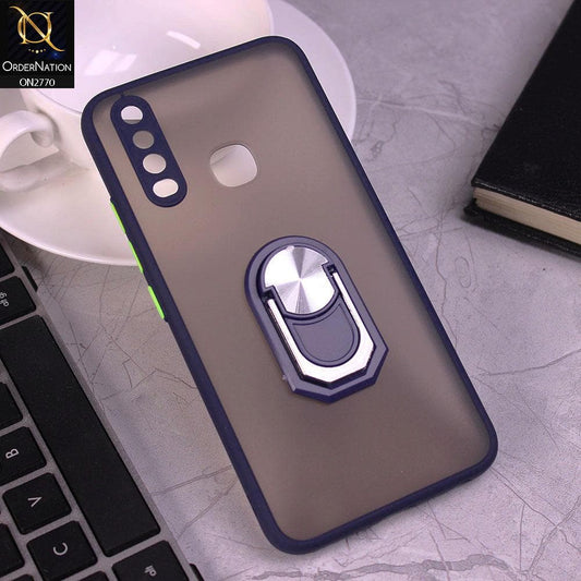 Vivo Y15 Cover - Blue - Semi Tranparent Matte Hard PC Camera Protection Kick Stand Ring Holder Protective Case