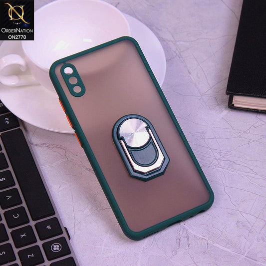 Vivo Y91C Cover - Green - Semi Tranparent Matte Hard PC Camera Protection Kick Stand Ring Holder Protective Case