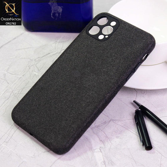 iPhone 12 Pro Cover - Black - Luxury Fabric Jeans Texture Camera Protection Case
