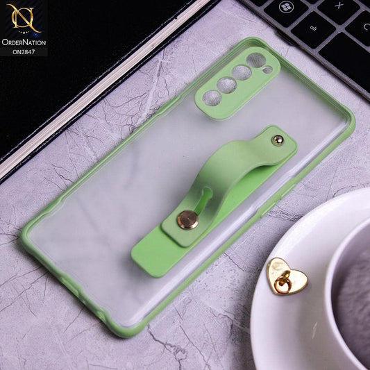Oppo Reno 4 Pro Cover - Light Green - Semi Tranparent Soft Borders Matte Hard PC with Grip Holder Camera Protection Case
