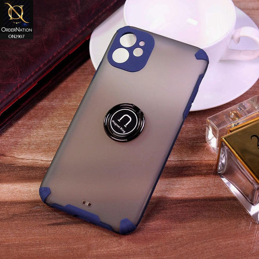 iPhone 11 Cover - Blue - New Stylish Semi Transparent 360 Magnetic Ring Holder Case