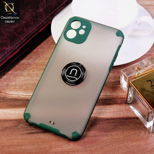 iPhone 11 Cover - Dark Green - New Stylish Semi Transparent 360 Magnetic Ring Holder Case
