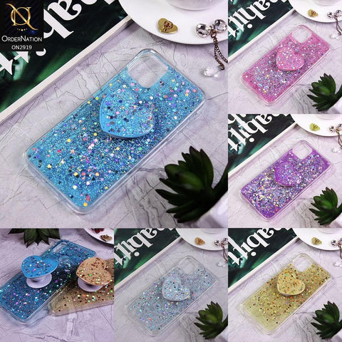 Oppo F17 Pro Cover - Yellow - Shiny Fancy Glitter Case with Heart Mobile Holder - Glitter Does Not Move