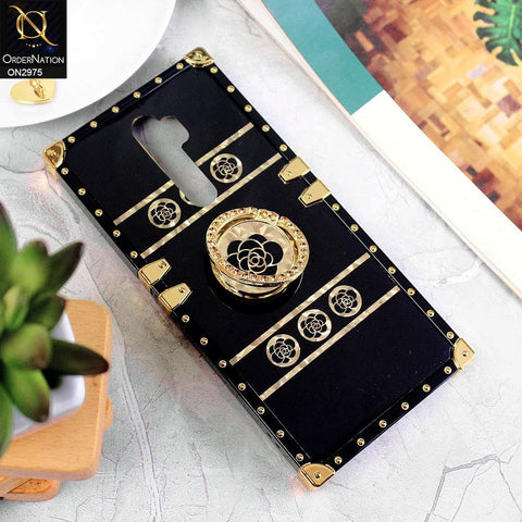 Oppo A5 2020 Cover - Design 1 - 3D illusion Gold Flowers Soft Trunk Case With Ring Holder