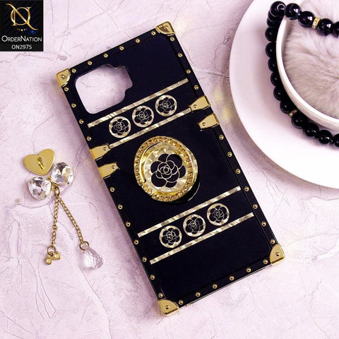 Oppo F17 Cover - Design 1 - 3D illusion Gold Flowers Soft Trunk Case With Ring Holder