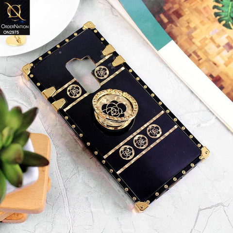 Samsung Galaxy S9 Plus Cover - Design 1 - 3D illusion Gold Flowers Soft Trunk Case With Ring Holder