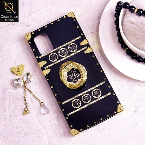 Vivo V20 Cover - Design 1 - 3D illusion Gold Flowers Soft Trunk Case With Ring Holder