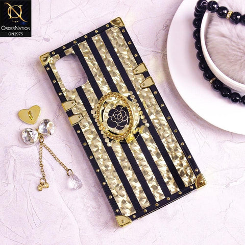 Vivo V20 Cover - Design 2 - 3D illusion Gold Flowers Soft Trunk Case With Ring Holder