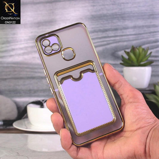 Infinix Hot 10i Cover - Purple - Semi Transparent Golden Electroplated Soft Border Camera Protection Case With Card Holder