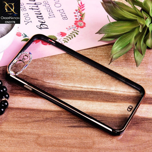 iPhone 8 Plus / 7 Plus Cover - Black - Electroplating Soft Square Straight Edge Transparent Soft Case With Rhinestone Camera Protection