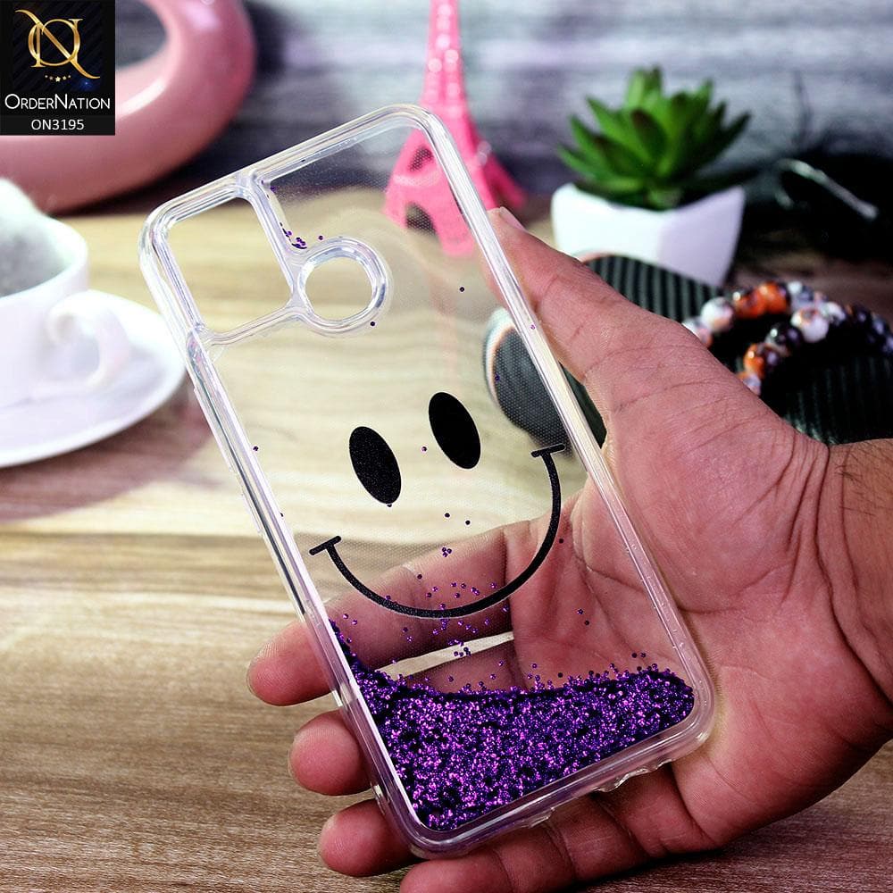 Infinix Smart Cover Purple Moving Liquid Glitter Cute Smile