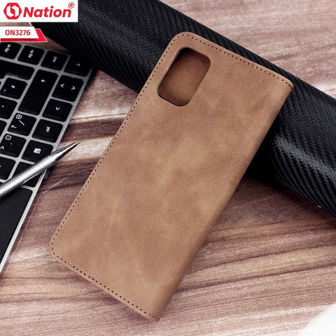 Samsung Galaxy A02s Cover - Light Brown - ONation Business Flip Series - Premium Magnetic Leather Wallet Flip book Card Slots Soft Case