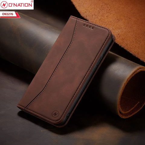 Vivo Y21 Cover - Dark Brown - ONation Business Flip Series - Premium Magnetic Leather Wallet Flip book Card Slots Soft Case