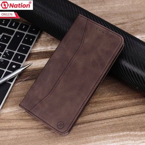 Vivo Y21 Cover - Dark Brown - ONation Business Flip Series - Premium Magnetic Leather Wallet Flip book Card Slots Soft Case
