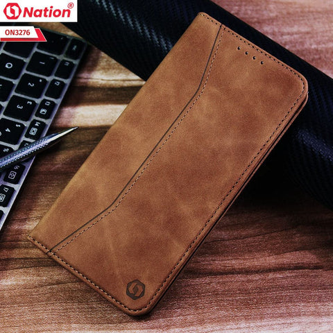 iPhone 14 Plus Cover - Light Brown - ONation Business Flip Series - Premium Magnetic Leather Wallet Flip book Card Slots Soft Case