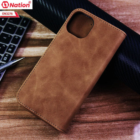 iPhone 13 Cover - Light Brown - ONation Business Flip Series - Premium Magnetic Leather Wallet Flip book Card Slots Soft Case