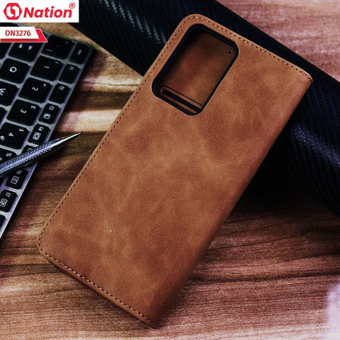 Samsung Galaxy Note 20 Ultra Cover - Light Brown - ONation Business Flip Series - Premium Magnetic Leather Wallet Flip book Card Slots Soft Case- - (Stylus Pen Will Not Work Because Of  Magnet)