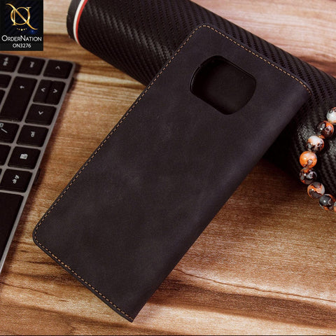 Xiaomi Poco X3 Cover - Black - ONation Business Flip Series - Premium Magnetic Leather Wallet Flip book Card Slots Soft Case