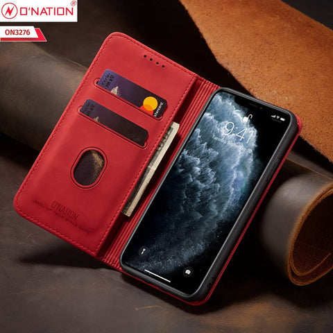 Vivo Y21 Cover - Red - ONation Business Flip Series - Premium Magnetic Leather Wallet Flip book Card Slots Soft Case
