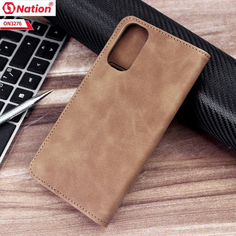 Oppo Reno 4 Cover - Light Brown - ONation Business Flip Series - Premium Magnetic Leather Wallet Flip book Card Slots Soft Case