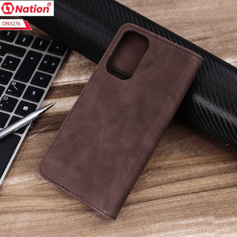 Oppo Reno 5 5G Cover - Dark Brown - ONation Business Flip Series - Premium Magnetic Leather Wallet Flip book Card Slots Soft Case