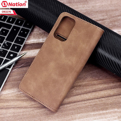 Oppo Reno 5 Pro 5G Cover - Light Brown - ONation Business Flip Series - Premium Magnetic Leather Wallet Flip book Card Slots Soft Case