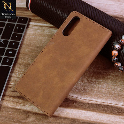 Vivo S1 Cover - Light Brown - ONation Business Flip Series - Premium Magnetic Leather Wallet Flip book Card Slots Soft Case