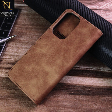 Samsung Galaxy A23 Cover - Light Brown - ONation Business Flip Series - Premium Magnetic Leather Wallet Flip book Card Slots Soft Case