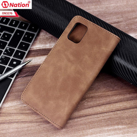 Samsung Galaxy A31 Cover - Light Brown - ONation Business Flip Series - Premium Magnetic Leather Wallet Flip book Card Slots Soft Case