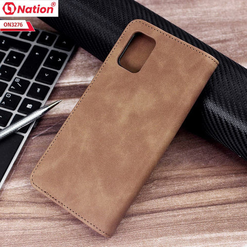 Samsung Galaxy A71 Cover - Light Brown - ONation Business Flip Series - Premium Magnetic Leather Wallet Flip book Card Slots Soft Case