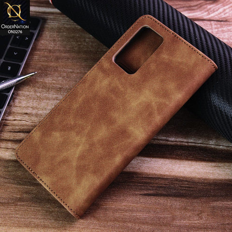 Vivo Y21 Cover - Light Brown - ONation Business Flip Series - Premium Magnetic Leather Wallet Flip book Card Slots Soft Case