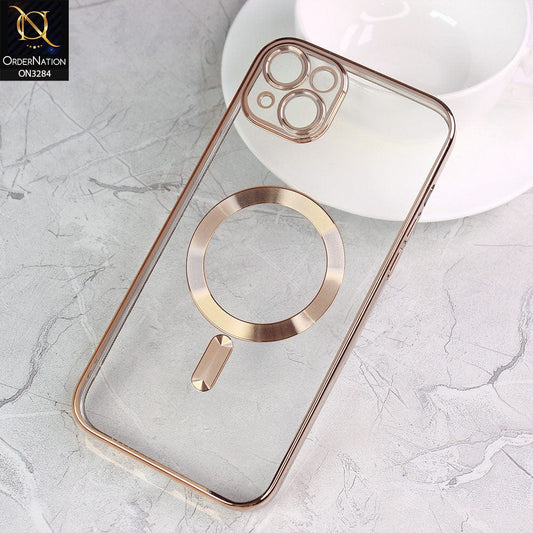 iPhone 14 Plus Cover - Golden - J-Case Electroplated Borders Camera Protection Soft Clear Case (Mag Safe Notification not Enabled)