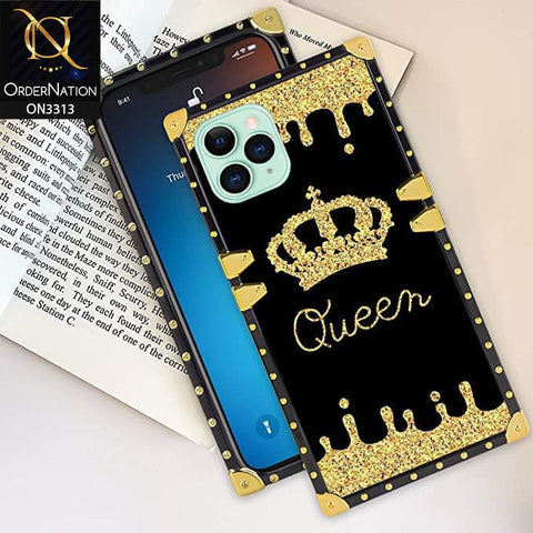 Oppo F17 Pro Cover - Black - Golden Electroplated Luxury Square Soft TPU Protective Case with Holder