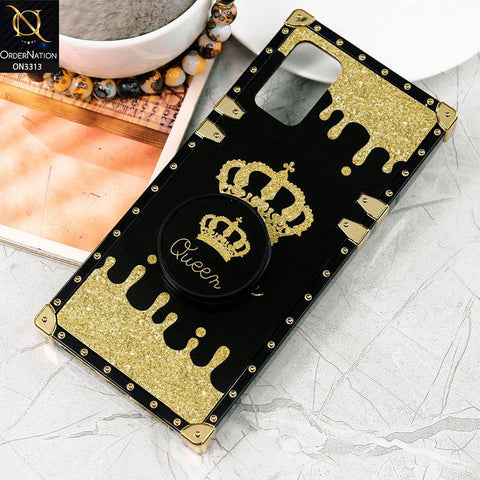 Samsung Galaxy A02s Cover - Black - Golden Electroplated Luxury Square Soft TPU Protective Case with Holder