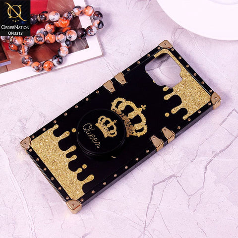 Oppo F17 Cover - Black - Golden Electroplated Luxury Square Soft TPU Protective Case with Holder