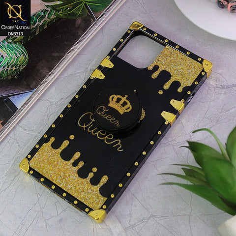 iPhone 14 Plus Cover - Black - Golden Electroplated Luxury Square Soft TPU Protective Case with Popsocket Holder