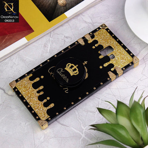 Samsung Galaxy J6 Plus 2018 Cover - Black - Golden Electroplated Luxury Square Soft TPU Protective Case with Popsocket Holder