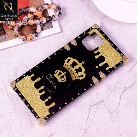 Samsung Galaxy Note 10 Lite Cover - Black - Golden Electroplated Luxury Square Soft TPU Protective Case with Holder