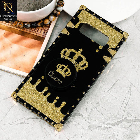 Samsung Galaxy Note 8 Cover - Black - Golden Electroplated Luxury Square Soft TPU Protective Case with Holder