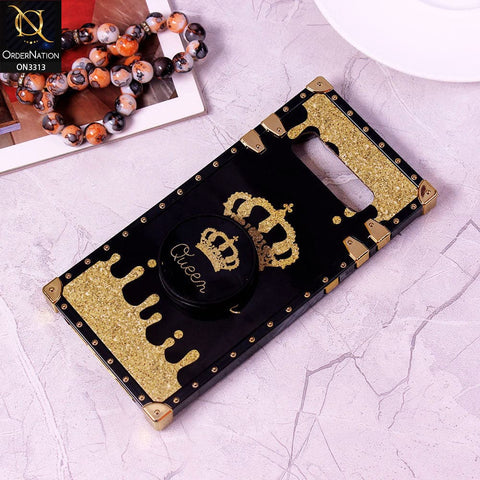 Samsung Galaxy S10 Plus Cover - Black - Golden Electroplated Luxury Square Soft TPU Protective Case with Holder