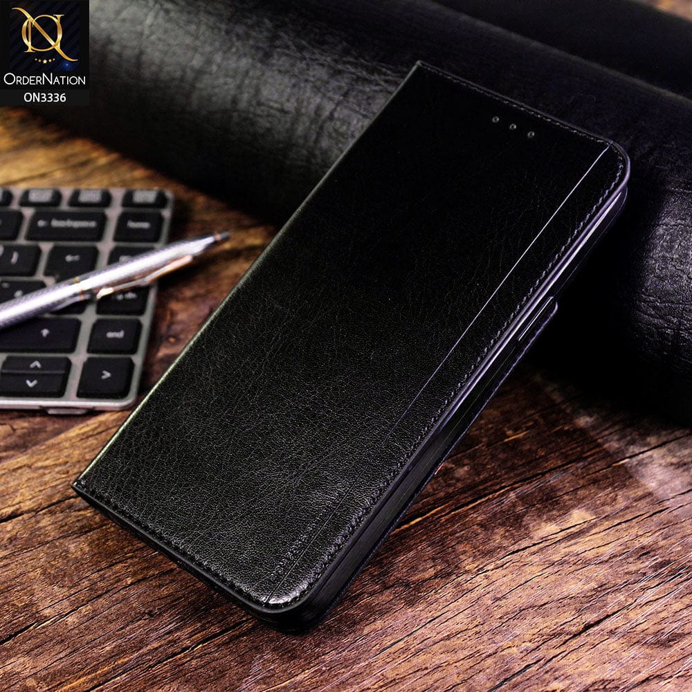 Nokia 7 Plus Cover - Black - Rich Boss Leather Texture Soft Flip Book Case