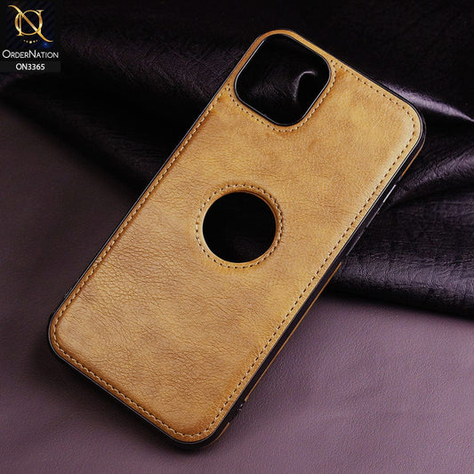 iPhone 11 Cover - Brown - Vintage Luxury Business Style TPU Leather Stitching Logo Hole Soft Case
