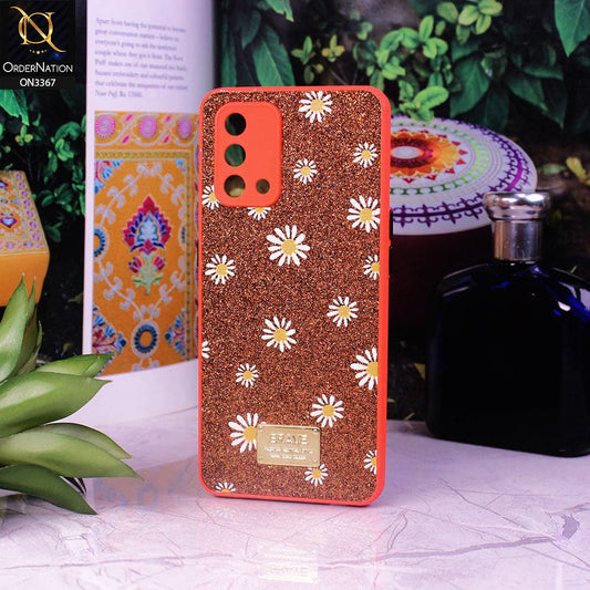 Oppo F19 Cover - Red - Bling Sparkle Glitter Flower Back Shell Soft Border Case with Camera Protection