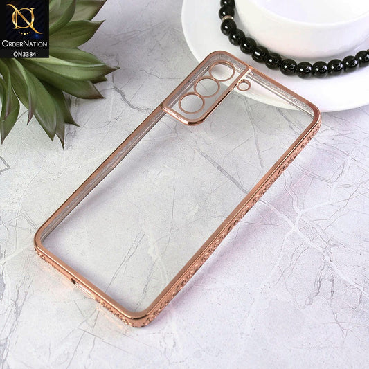 Samsung Galaxy S21 FE 5G Cover - Golden - New Electroplated Shiny Borders Soft TPU Camera Protection Clear Case