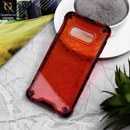 Samsung Galaxy S10e Cover - Red - Onation Hybrid Series Soft Borders Hive Shell Semi Transparent Back TPU Protective Case